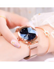 Luksusowy zegarek dla pań magnes siatki ze stali nierdzewnej z gwiaździste moda diament kobiet luminous świecące kwarcowy zegare