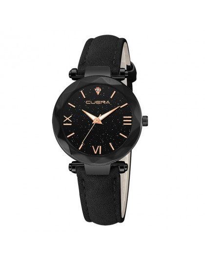 Modny zegarek damski luksusowy elegancki skórzany pasek kwarcowy analogowy diamentowy