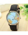 Gorąca sprzedaż Mini zegarek kwarcowy mężczyźni Unisex mapa świata mody samolot podróży dookoła świata kobiety skórzana sukienka