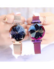 Luksusowy zegarek dla pań magnes siatki z starry świecenia mody diament kobiet zegarek kwarcowy relogio feminino zegarek damski