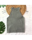 Dzianiny Camisole Top kobiety Knitting Off-na ramię Tank Crop topy dziewczyny z dzianiny Camisole bez rękawów krótki Tee koszule