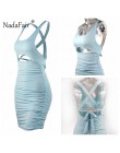 Nadafair lato bandaża sukni kobiety Sexy Backless Lace Up Bodycon klub Party Dress Vestidos Draped Mini Wrap Dress Robe Femme