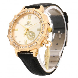 Nowych kobiet zegarek kwarcowy zegarki pozostawia wieża Rhinestone wisiorek skórzany zegarek na rękę 2018 na co dzień złoty Dial