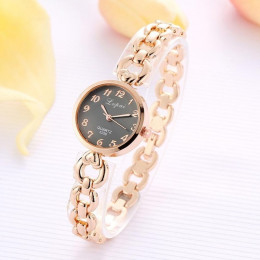 Damski zegarek na eleganckiej bransolecie złoty srebrny luksusowy z okrągłą kwarcową tarczą modny