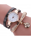 Luksusowy zegarek damski na ozdobnej bransoletce złoty modny kwarcowy skórzany pasek czerwony biały czarny