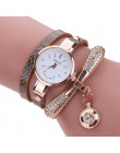 Luksusowy zegarek damski na ozdobnej bransoletce złoty modny kwarcowy skórzany pasek czerwony biały czarny
