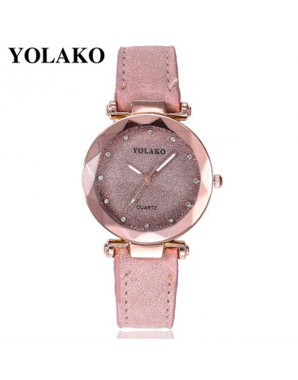 Moda kryształ kobiety zegarki różowy kobiet Starry Sky Dial skórzany zegarek kwarcowy zegarek na rękę Montre Femme 2018 zegarek 