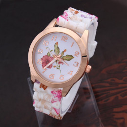 Gorąca sprzedaż relogio feminino erkek kol saati reloj mujer zegarek na rękę kobiety kwiat drukuj silikonowy zegarek kwarcowy ko