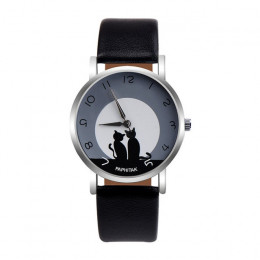 Zegarki damskie na co dzień zegarki skórzany Cute Cat wzór skórzany zegarek kobiety panie kwarcowe zegarki na rękę zegarki montr