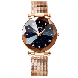 Biżuteria damska zegarek na eleganckiej ozdobnej bransolecie złoty różowy analogowy kwarcowy