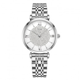 Gypsophila diament projekt kobiety zegarki moda srebrny okrągły Dial pasek ze stali nierdzewnej kwarcowy zegarek na rękę prezent