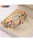 MINHIN marka luksusowe bransoletka zegarek damski kryształ kwiat bransoletka kobiety piękny prezent sukienka zegarek kwarcowy po