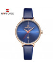NAVIFORCE kobiety mody zegarek kwarcowy Lady niebieski PU Watchband data na co dzień 3ATM zegarek wodoodporny prezent dla dziewc
