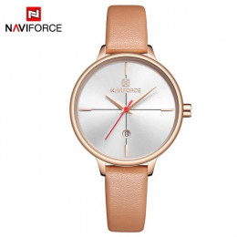 NAVIFORCE kobiety mody zegarek kwarcowy Lady niebieski PU Watchband data na co dzień 3ATM zegarek wodoodporny prezent dla dziewc