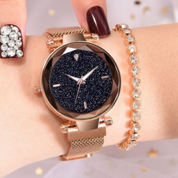 Luksusowe róża diamentowa złoty kobiety zegarki moda panie gwiaździste niebo magnetyczne zegarek na co dzień siatka stalowa Rhin