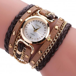 Kobiet bransoletka zegarek Relojes Mujer 2019 w stylu Vintage splot Wrap zegarek kwarcowy PU skórzany pasek na rękę zegarki kol 