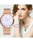 Siatki ze stali nierdzewnej zegarki kobiety Top marka luksusowe zegar Super Slim Sliver Ladies zegarek na rękę pani Relogio Femi