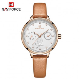 NAVIFORCE kobiety mody zegarek kwarcowy Lady skórzane Watchband data tydzień dorywczo wodoodporny zegarek prezent dla dziewczyny