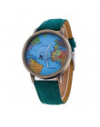 Wysokiej jakości kobiety moda casual zegarek mapa świata projekt sukienka panie kwarcowy zegarek analogowy skórzany kobiety prez