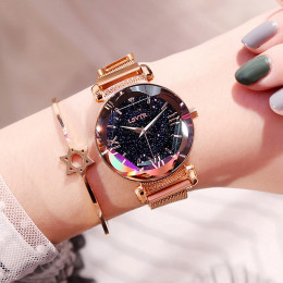 Luksusowe kobiety zegarki moda elegancki magnes wodoodporna różowe złoto panie zegarek 2019 nowe gwiaździste niebo cyframi rzyms