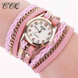 Modny elegancki klasyczny zegarek analogowy damski skórzana wąska długa bransoleta zdobiona cyrkoniami i złotym elementami