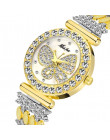 MISSFOX motyl kobiet zegarki luksusowe marka duży diament 18 K złoty zegarek wodoodporny specjalne bransoletki drogie panie zega