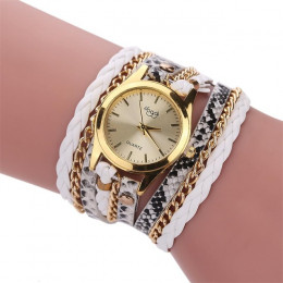 MINHIN marki zegarki kwarcowe kobiety złoto genewa bransoletka na rękę Ladies Dress tkane Leopard wielu warstw skórzany pasek ze