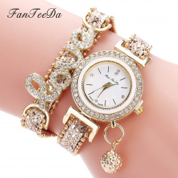 FanTeeDa marka moda luksusowe kobiety zegarki zegarki słowo miłość skórzany pasek bransoletka damska zegarek zegarek kwarcowy na