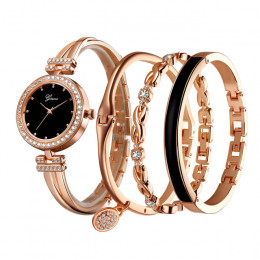 4 sztuk zestaw Ginave zegarek kobiety złota róża bransoletka z diamentami zegarek luksusowe biżuteria panie kobiet dziewczyna go