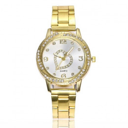 Kobiety moda ze stali nierdzewnej miłość pasek stalowy analogowy zegarek kwarcowy okrągły zegarek na rękę zegarki damskie zegark