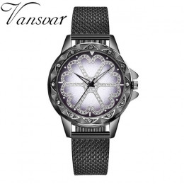 Vansvar Casual kobiet złoty Mesh zegarek kwiat druku analogowe sukienka kwarcowy zegarek na rękę Montre Femme panie zegar 533
