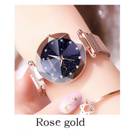 Luksusowy zegarek dla pań magnetyczne ze stali nierdzewnej siatki z gwiaździste moda diament kobiet luminous świecące zegarek kw