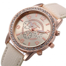 Moda zegarek damski genewa luksusowe diament analogowy skórzany zegarek kwarcowy na rękę zegarki Relogio Feminino kobiety zegark