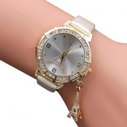 2018 Hot sprzedaż kobiety kwarcowy zegarek na rękę wieża eiffla Rhinestone wisiorek zegarek na rękę es kobieta zegar relogio fem