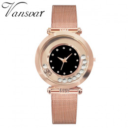 Vansvar nowoczesne moda czarny zegarek kwarcowy kobiety siatki ze stali nierdzewnej pasek do zegarków wysokiej jakości zegarek n