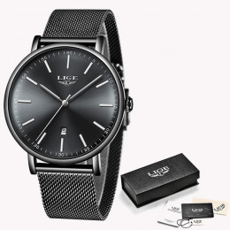 2019 zegarek damski LIGE Top marka luksusowe kobiety mody na co dzień wszystkie stali nierdzewnej Ultra cienka siatka pasek zega