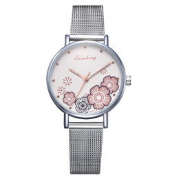 Nowe zegarki dla kobiet luksusowe srebrny popularne Rhinestone kwiaty tarcza Metal bransoletka damska zegarek kwarcowy zegar pan