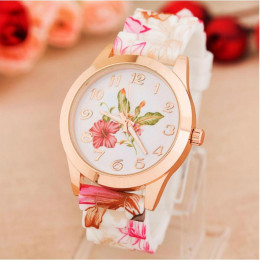 2018 Top Brand New luksusowe kobiety zegarek Reloj Rose Flower drukuj silikonowy zespół kwiatowy galaretki sukienka zegarki kwar