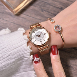 2019 zegarki luksusowe dla kobiet bransoletka magnetyczna opaska siatkowa Rhinestone zegarek nowy panie diament kwarcowy zegar r