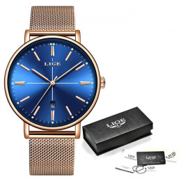 2019 LIGE nowa różowe złoto niebieski tabeli kobiet biznes kwarcowe zegarki damskie marki Top luksusowe zegarek dla pań dziewczy