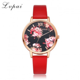 Lvpai marka kobiety bransoletka zegarek moda złota róża kwiaty skóra proste kobiety sukienka zegarki luksusowe biznes zegar zega