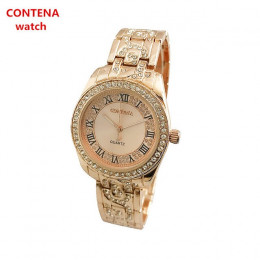 CONTENA luksusowa bransoletka kobiety zegarek na rękę kobiet zegarki Rhinestone zegarki damskie różowe złoto zegarek dla pań zeg