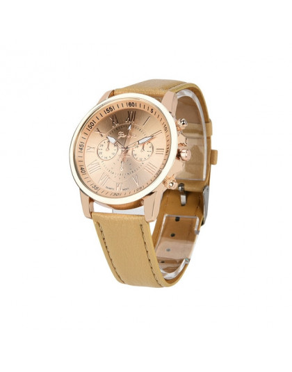 Damskie mężczyźni luksusowe złoty srebrny genewa Roman cyfry Faux skórzany zegarek analogowy zegarek kwarcowy kobiety zegarki ze