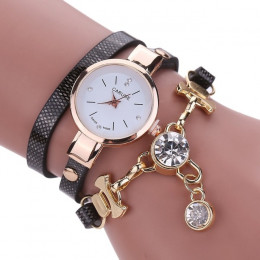 Rhinestone wisiorek panie mody zegarki kobiety luksusowe skórzana na rękę dla kobiety bransoletka w stylu Vintage zegar zegarek 
