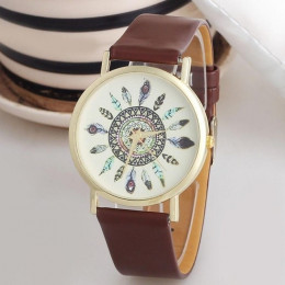Wysokiej jakości skórzany pasek mody unikalne kobiety zegarek na co dzień w stylu Vintage kwarcowy zegarek na rękę kobiety ubier