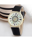 Wysokiej jakości skórzany pasek mody unikalne kobiety zegarek na co dzień w stylu Vintage kwarcowy zegarek na rękę kobiety ubier