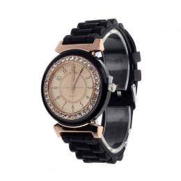 Kobiet zegarki klasyczne Rhinestone genewa gumy mody zegarek pasek bransoletka kwarcowy analogowy zegarek na rękę relogio mascul