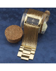 Top kobiety moda sukienka luksusowa bransoletka zegarek prostokąt przypadku szerokie Tassel łańcuch ze stali pasek panie złote z
