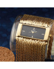 Top kobiety moda sukienka luksusowa bransoletka zegarek prostokąt przypadku szerokie Tassel łańcuch ze stali pasek panie złote z