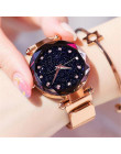 Luksusowe Starry Sky kobiet zegarek czarny klamra magnetyczna opaska siatkowa ze stali nierdzewnej Rhinestone zegarek kwarcowy L